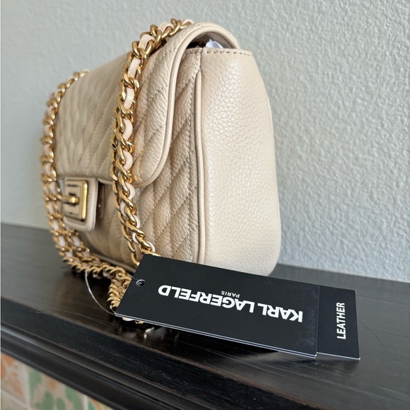 NWT Karl Lagerfeld Agyness Leather Shoulder/Crossbody bag in Cream - Picture 4 of 10